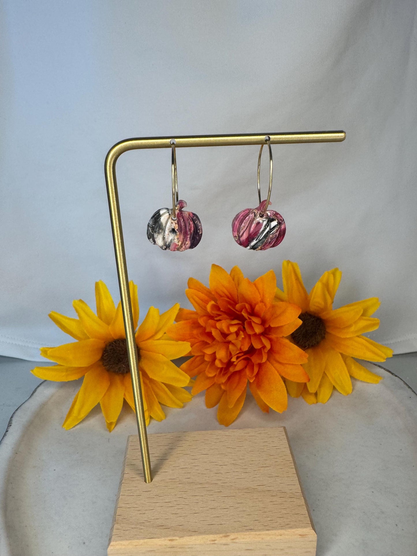Handmade Pumpkin Polymer Clay Hoop Earrings | Fall Jewelry | Autumn Dangle Earrings | Fall & Halloween Gift