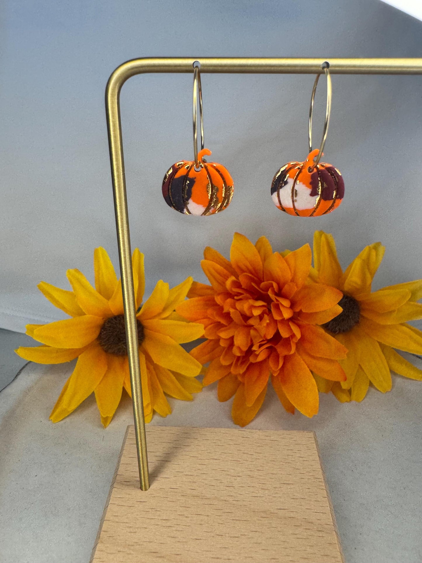 Handmade Pumpkin Polymer Clay Hoop Earrings | Fall Jewelry | Autumn Dangle Earrings | Fall & Halloween Gift