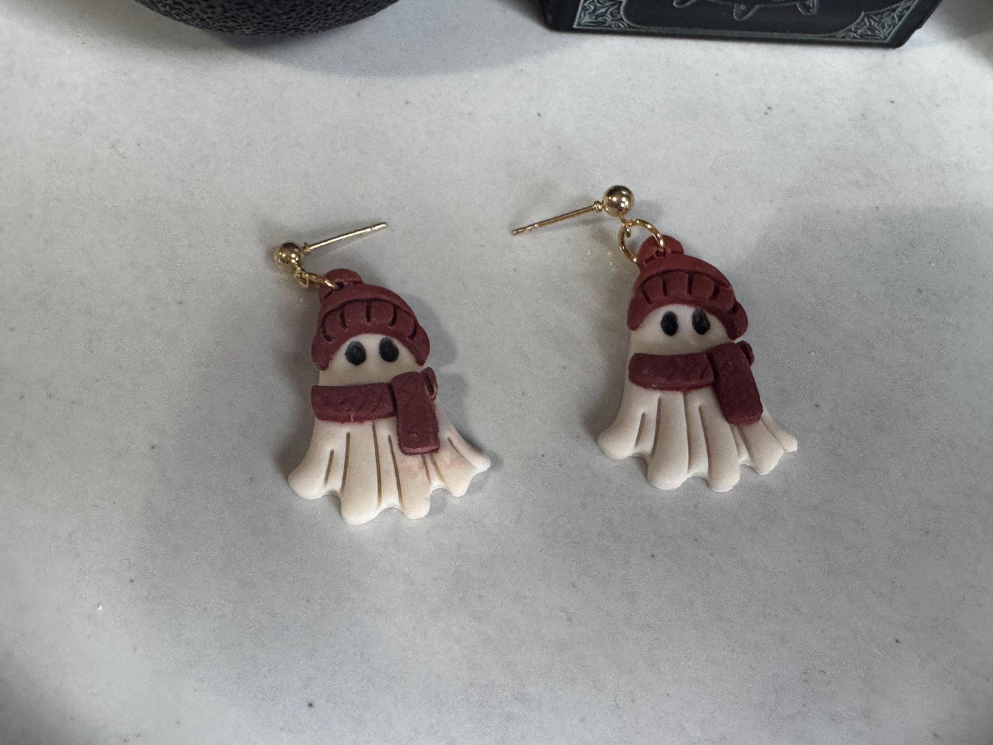 Handmade Polymer Clay Ghost Earrings | Cute Spooky Dangle Jewelry for HalloweenPolymer | Ghost Dangle Earrings | Fun Halloween Statement