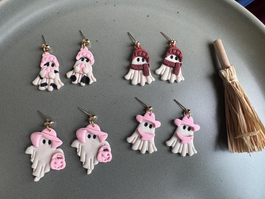 Handmade Polymer Clay Ghost Earrings | Cute Spooky Dangle Jewelry for HalloweenPolymer | Ghost Dangle Earrings | Fun Halloween Statement