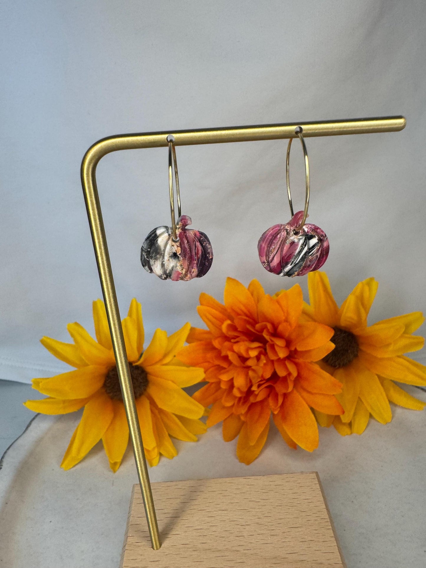 Handmade Pumpkin Polymer Clay Hoop Earrings | Fall Jewelry | Autumn Dangle Earrings | Fall & Halloween Gift