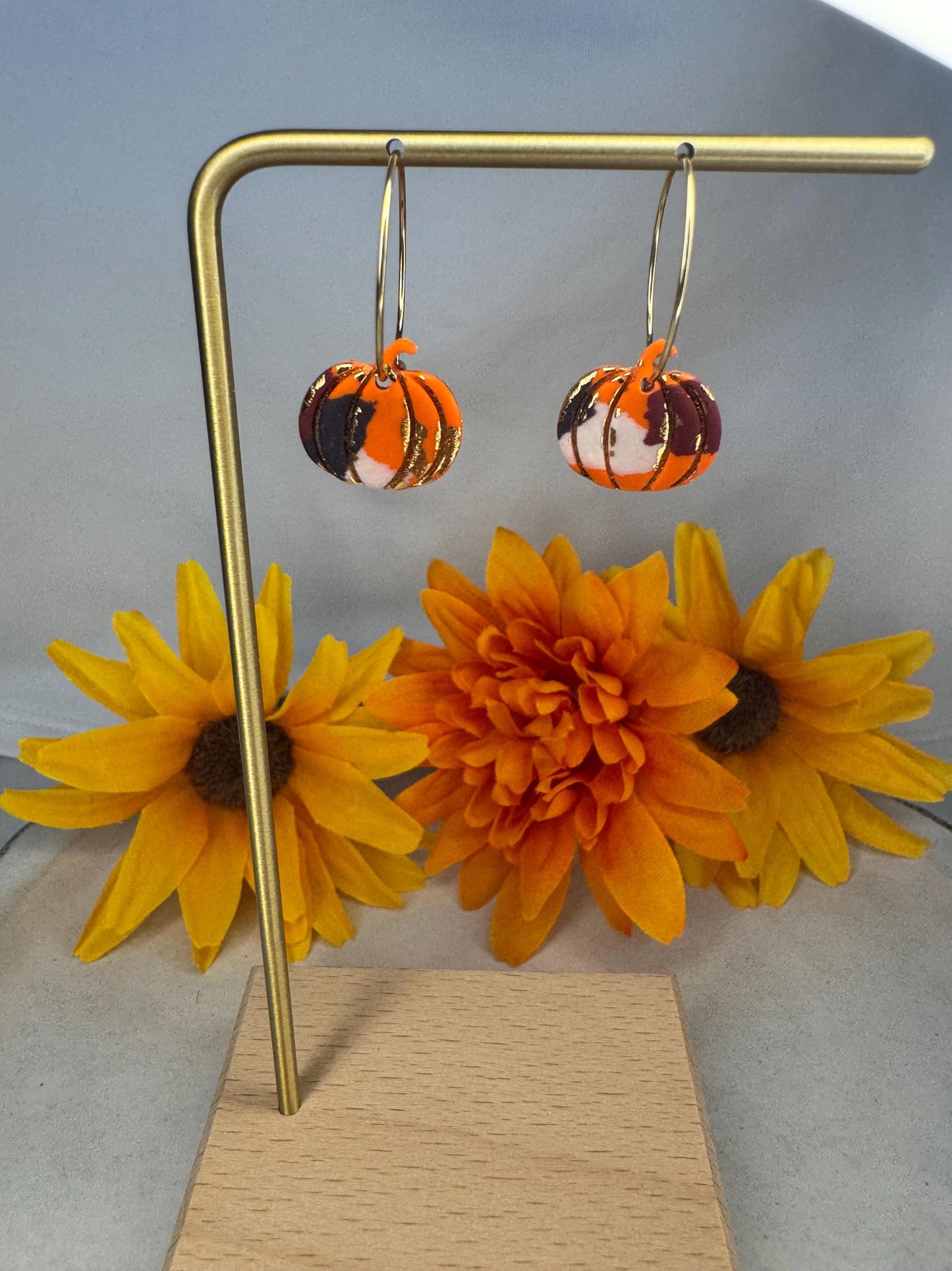 Handmade Pumpkin Polymer Clay Hoop Earrings | Fall Jewelry | Autumn Dangle Earrings | Fall & Halloween Gift