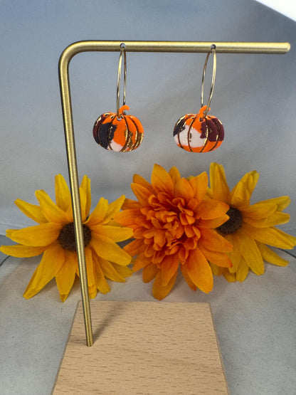 Handmade Pumpkin Polymer Clay Hoop Earrings | Fall Jewelry | Autumn Dangle Earrings | Fall & Halloween Gift