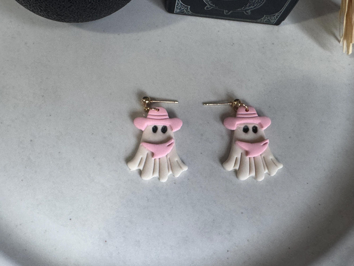 Handmade Polymer Clay Ghost Earrings | Cute Spooky Dangle Jewelry for HalloweenPolymer | Ghost Dangle Earrings | Fun Halloween Statement