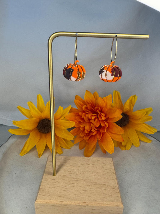 Handmade Pumpkin Polymer Clay Hoop Earrings | Fall Jewelry | Autumn Dangle Earrings | Fall & Halloween Gift