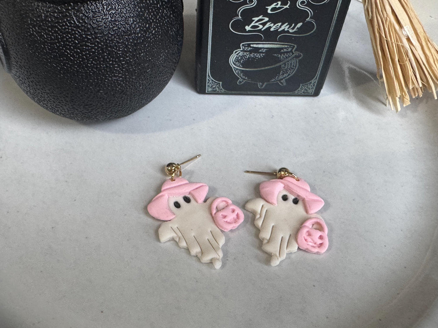 Handmade Polymer Clay Ghost Earrings | Cute Spooky Dangle Jewelry for HalloweenPolymer | Ghost Dangle Earrings | Fun Halloween Statement