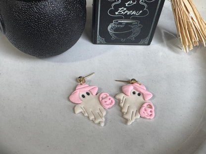 Handmade Polymer Clay Ghost Earrings | Cute Spooky Dangle Jewelry for HalloweenPolymer | Ghost Dangle Earrings | Fun Halloween Statement